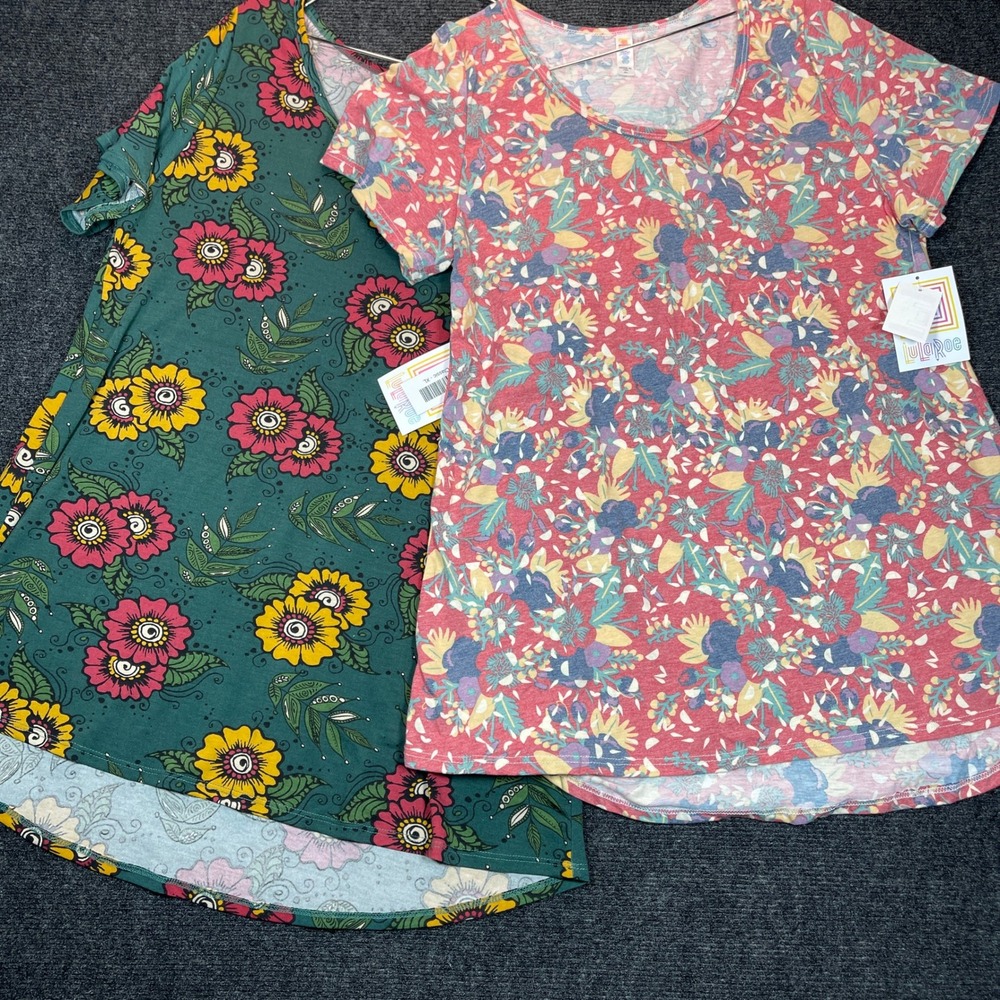 LuLaRoe Classic T‎ Top Bundle (2) XL Floral High Low Short Sleeve Boho Modest